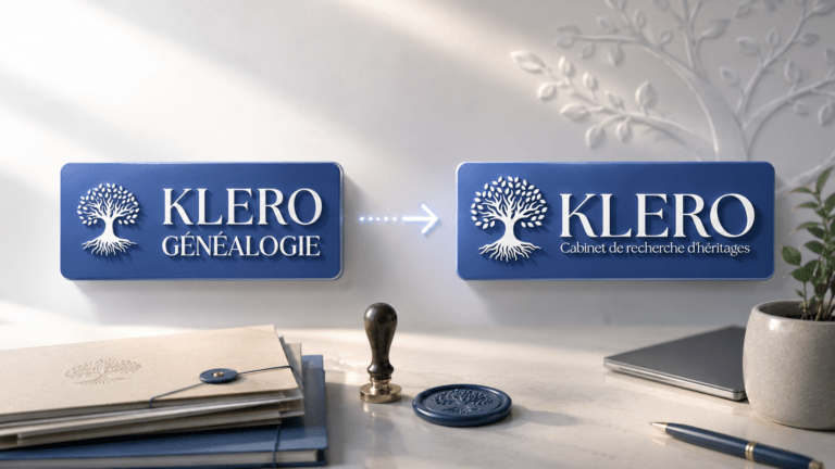 L'ancien logo Klero Généalogie laissant place au nouveau logo Klero